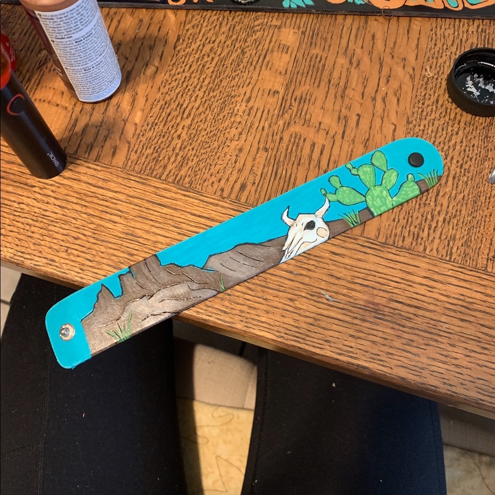 Western Hand Tooled Leather Cuff Bracelet